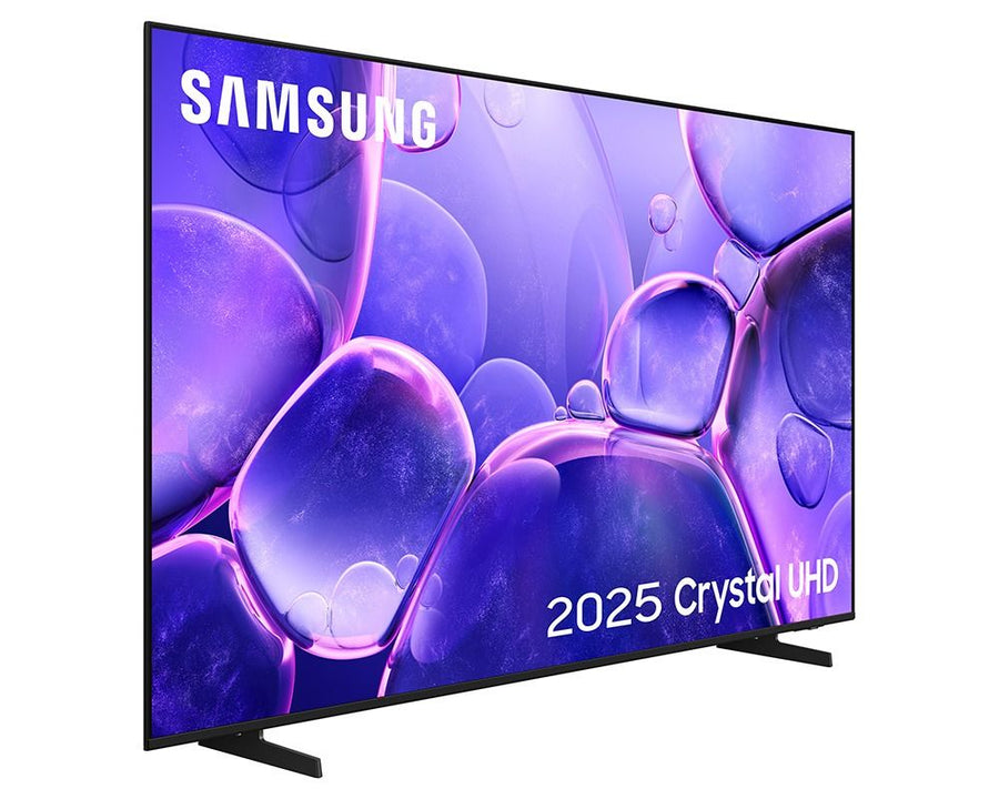 Samsung TV displaying '2025 Crystal UHD' on a white background