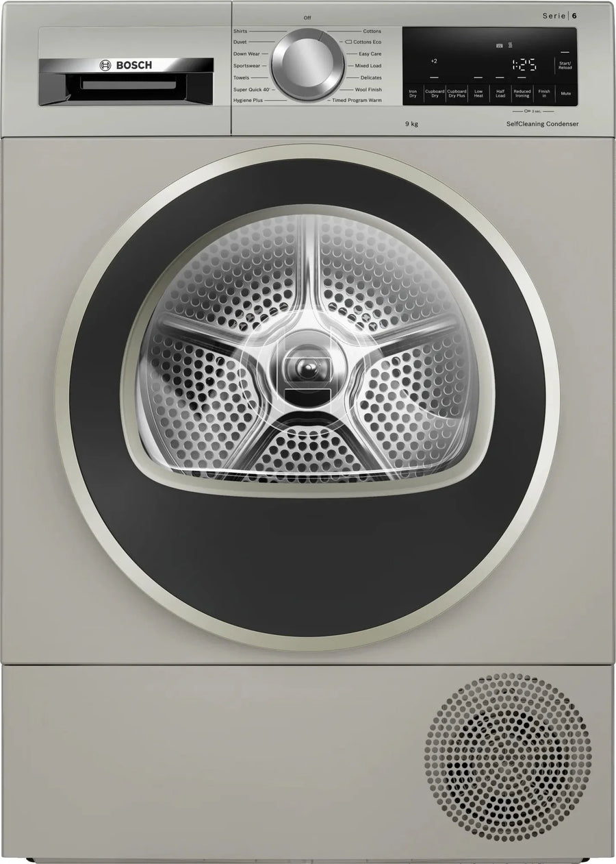Bosch WQG245S9GB Series 6 9kg Heat Pump Tumble Dryer - Silver Inox [Free 5-year parts & labour guarantee]