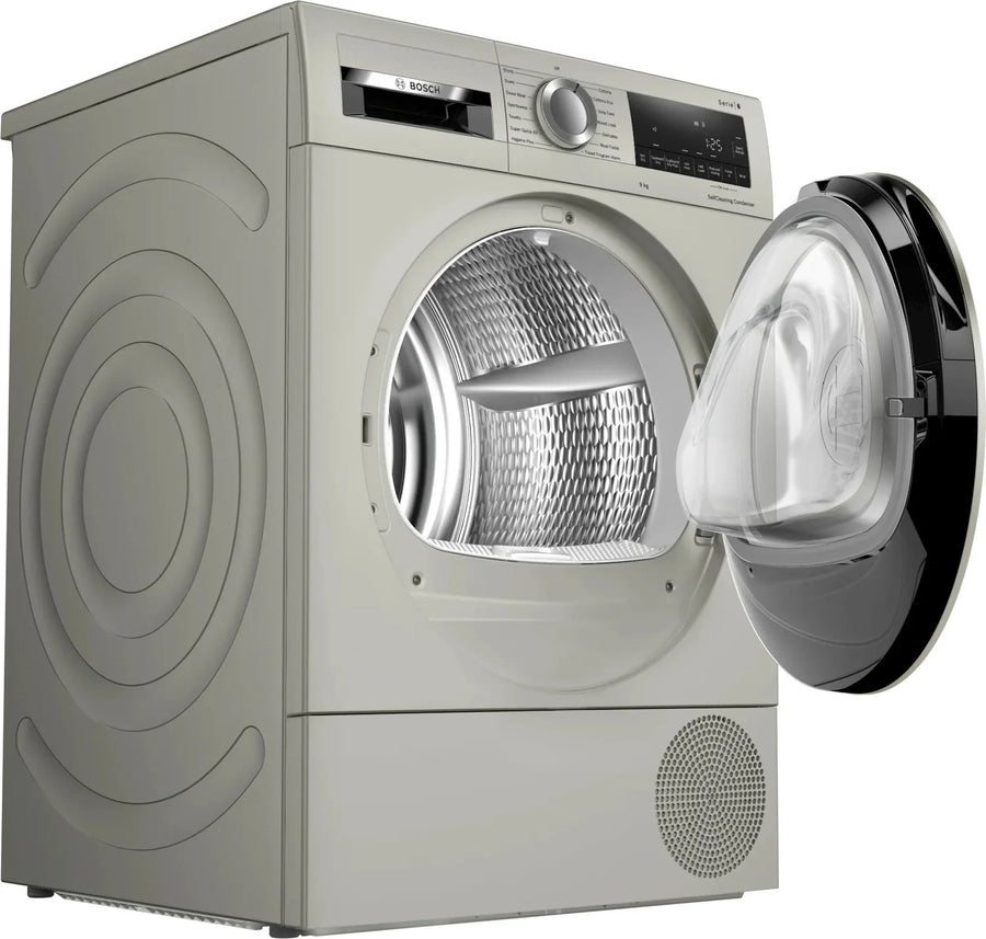 Bosch WQG245S9GB Series 6 9kg Heat Pump Tumble Dryer - Silver Inox [Free 5-year parts & labour guarantee]