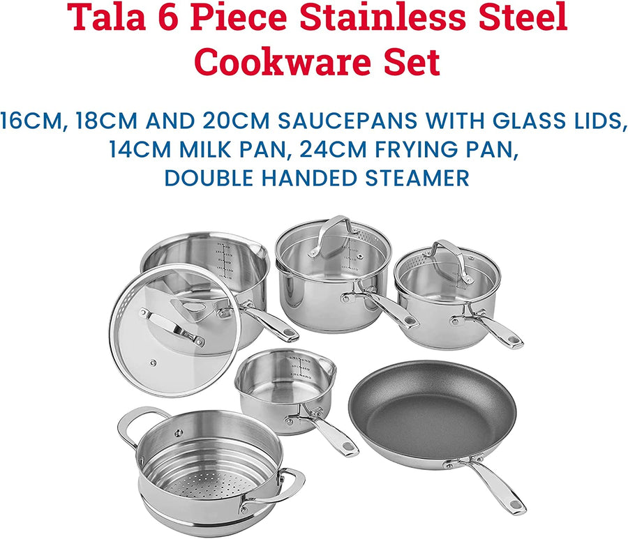 Tala 10A14337 6 Piece Cookware Set Saucepan, Stainless Steel, Metallic