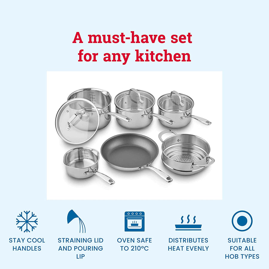 Tala 10A14337 6 Piece Cookware Set Saucepan, Stainless Steel, Metallic