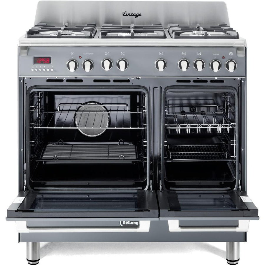 De'Longhi DVTR906DFSL 90cm Vintage Twin Cavity Dual Fuel Range Cooker in Slate Grey