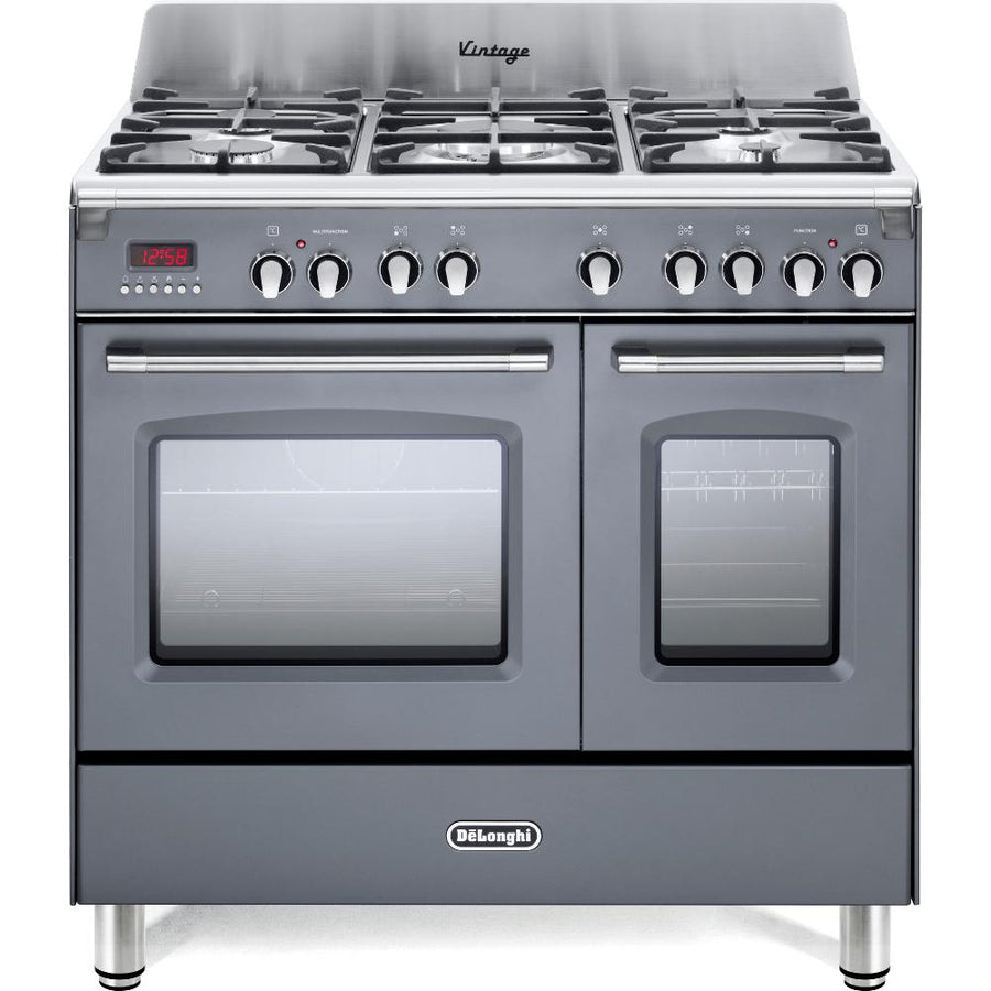 De'Longhi DVTR906DFSL 90cm Vintage Twin Cavity Dual Fuel Range Cooker in Slate Grey