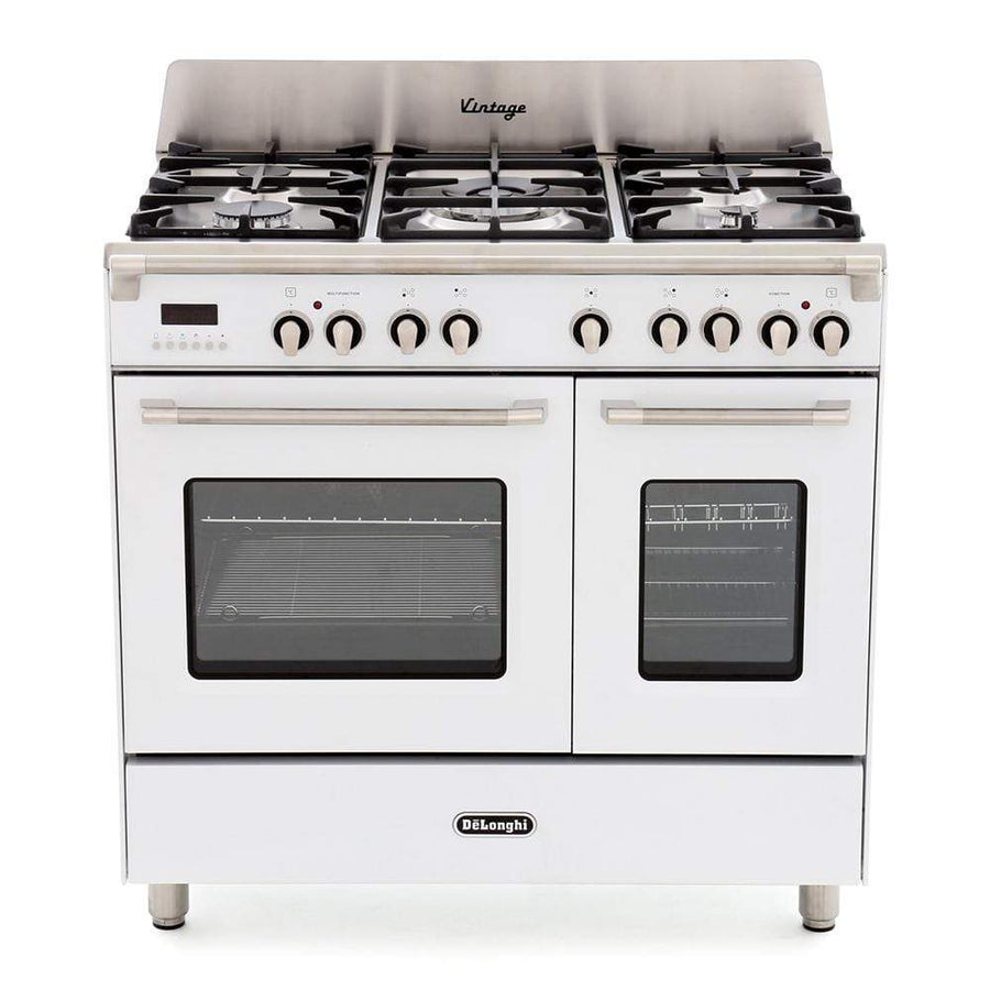 DeLonghi DVTR906DFWH 90cm Vintage Twin Cavity Dual Fuel Range Cooker in White