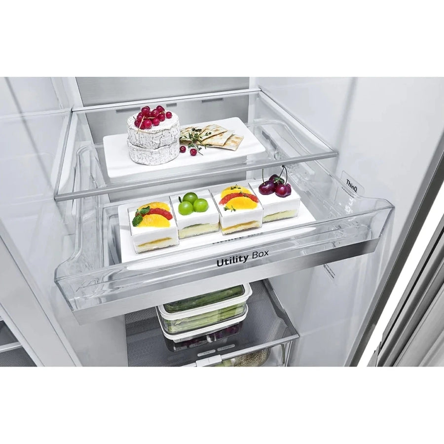 LG InstaView ThinQ GSQV90PZAE American-Style Fridge Freezer - Shiny Steel