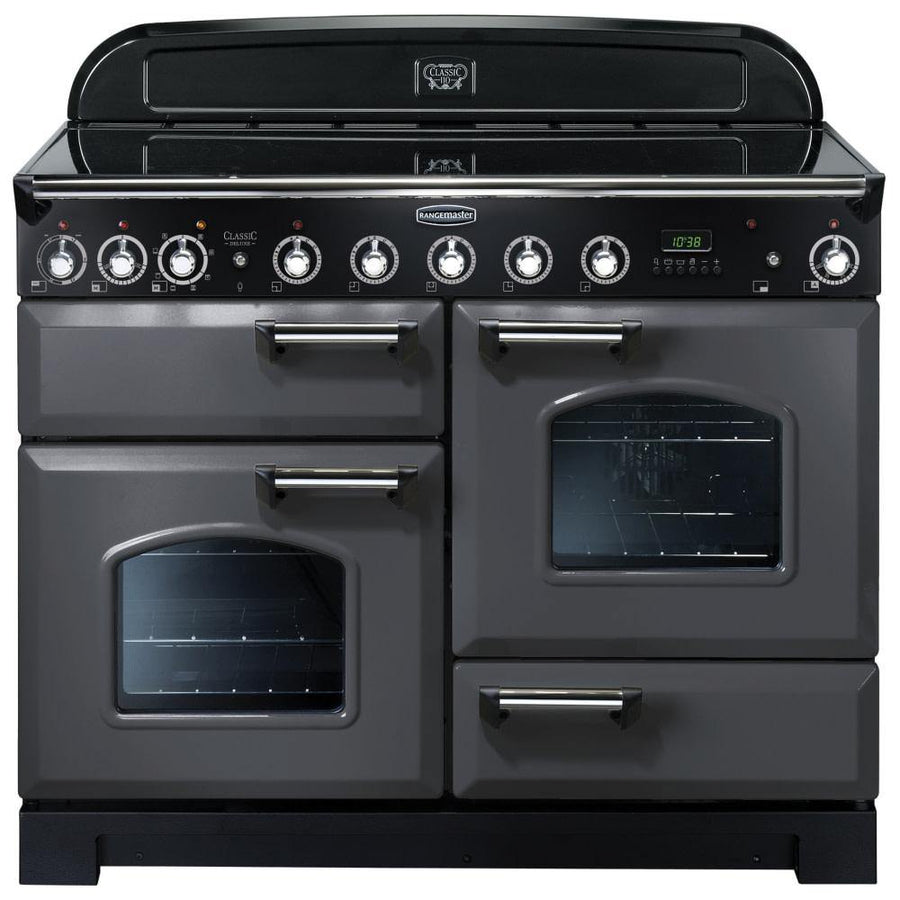 Rangemaster CDL110EISL/C Classic Deluxe Slate with Chrome Trim - 110cm Electric Induction Range Cooker - Basil Knipe Electrics