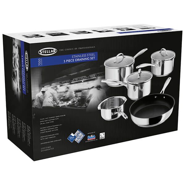 Stellar S7C1D 5 Piece Induction Pan Set with Draining Lids