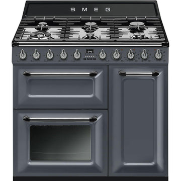 Smeg TR93GR Victoria Dual Fuel Range Cooker, 90cm Wide, Slate Grey - Basil Knipe Electrics