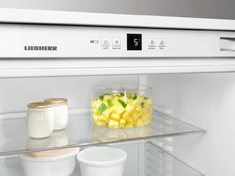 Liebherr UIK1510 Integrated Under worktop larder fridge featuring the temperature display, SuperCool and door alarm buttons 