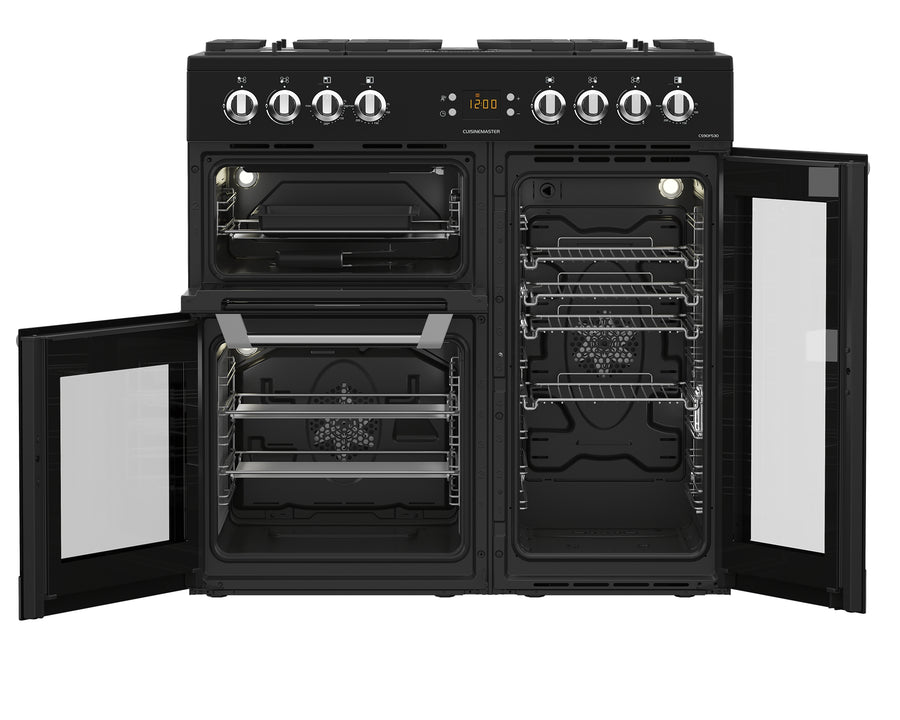 Leisure cuisinemaster CS90F530K 90cm dual fuel range cooker in black 