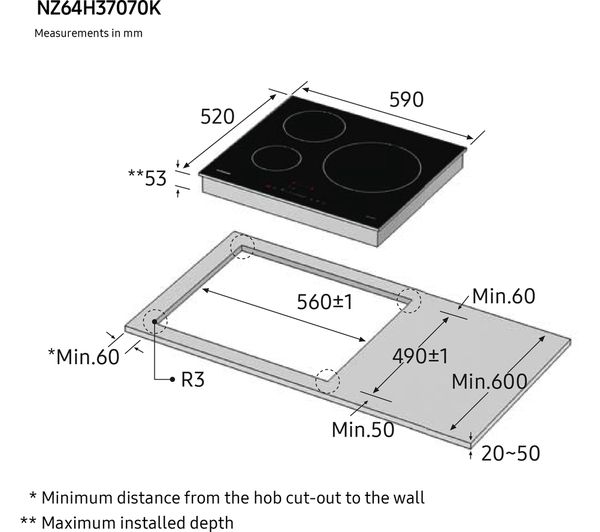 Samsung NZ64H37070K 4 Zone 59cm Induction Hob