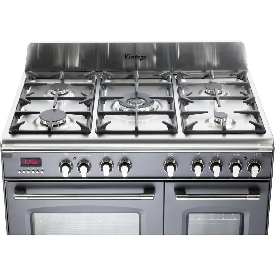 De'Longhi DVTR906DFSL 90cm Vintage Twin Cavity Dual Fuel Range Cooker in Slate Grey