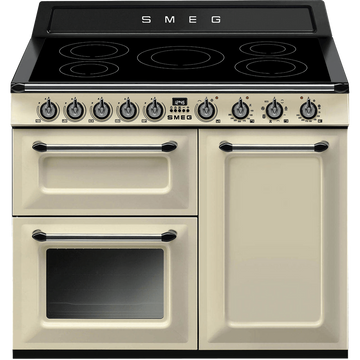 Smeg TR103ip 100cm Victoria traditional 3 cavity range cooker with induction hob in cream. 